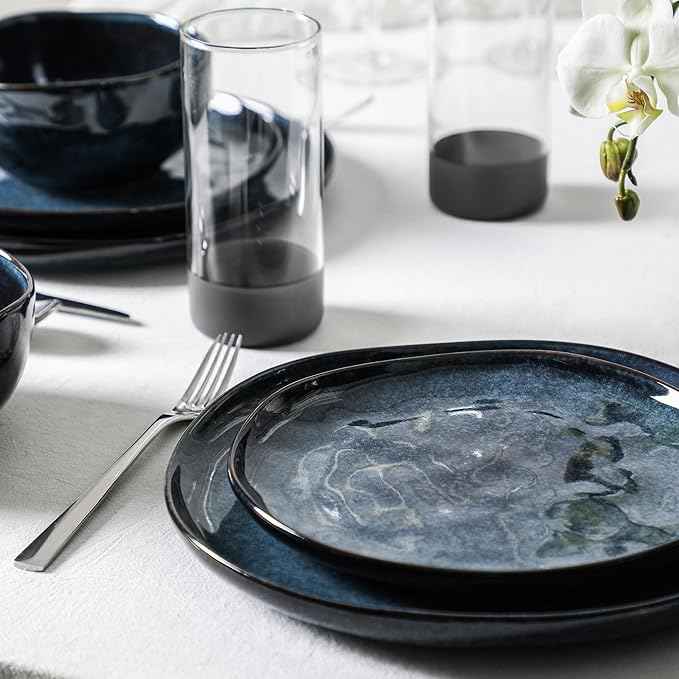 Stone Lain Mirella 16-Piece Dinnerware Set Stoneware, Borosilicate Glass, Blue
