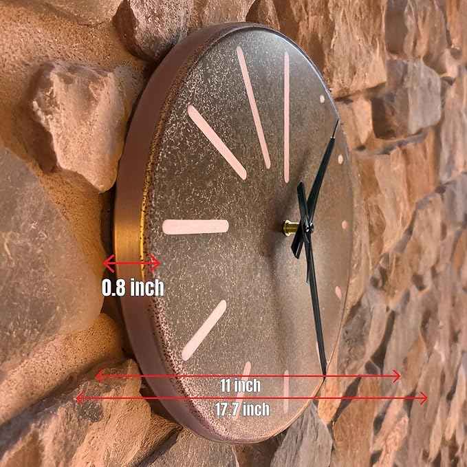 Handmade Pure Copper Wall Clock for Home Decoration, Decor Clock for Living Room, Bedroom and Kitchen, Rustic Decorative Mural Clock Art for Farmhouse (Lines of Time, 11)