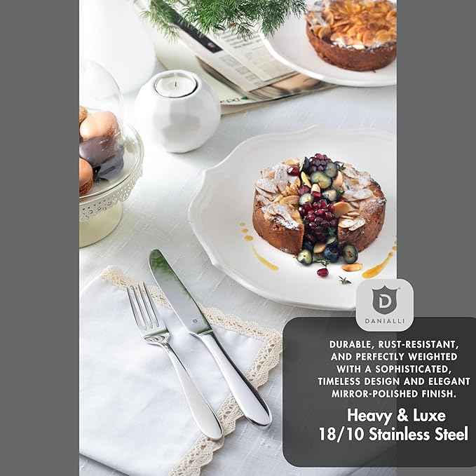Modern Silverware Set, 18/10 Stainless Steel Flatware, Mirror Finish, Dishwasher Safe, Elegant Cutlery for Home and Dining, Built to Last (40-Piece, Razzoli)