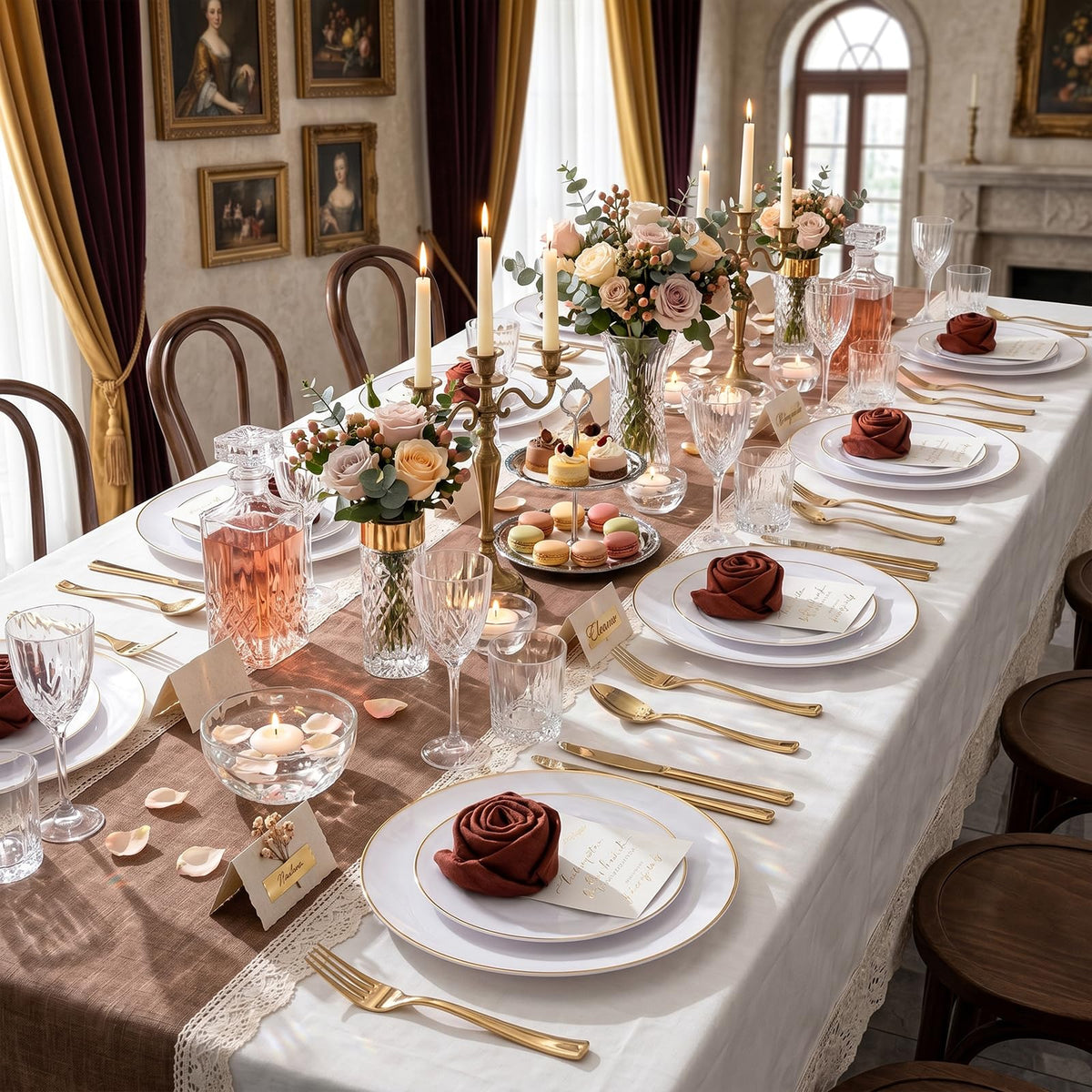 100PCS White Plates with Gold Trim (Gold / 100 count)