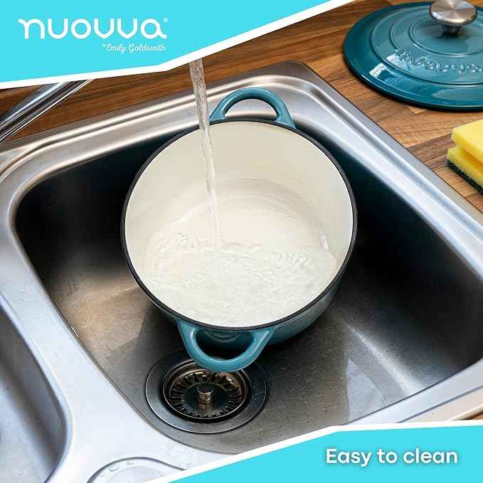 Cast Iron Pot with Lid – Non-Stick Ovenproof Enamelled Casserole Pot, Oven Safe up to 500° F – Sturdy Dutch Oven Cookware – Blue, 5-Quart, 24cm – by Nuovva