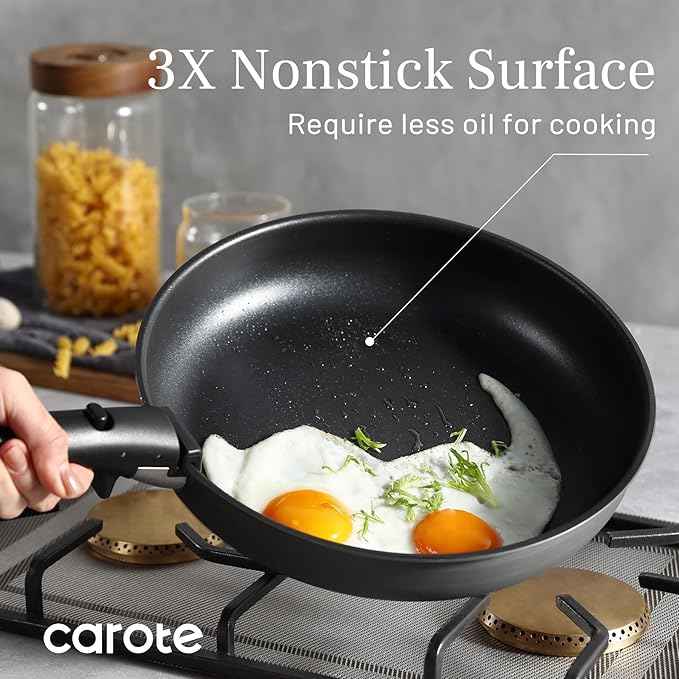 CAROTE 20pcs 4-Ply Premium Hard Anodized Pots and Pans Set Non Stick with Detachable Handle, Dishwasher/Oven Safe, RV Kitchen Cookware Set Nonstick, Induction Cookware, Large Capacity Pans and Pot Set