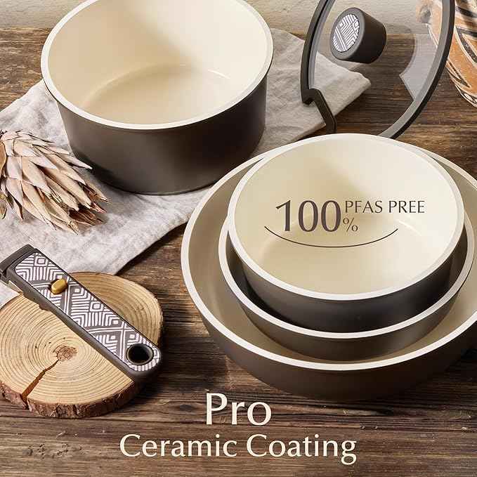 CAROTE 21-Piece Ceramic Cookware Set, Nonstick Pots and Pans Set with Detachable Handle, Non-Toxic Kitchen Cooking Set, Induction Compatible, Dishwasher & Oven Safe, Charcoal
