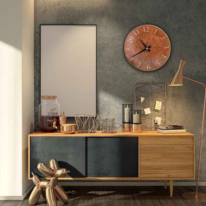 Handmade Pure Copper Wall Clock for Home Decoration, Decor Clock for Living Room, Bedroom and Kitchen, Rustic Decorative Mural Clock Art for Farmhouse (Rusty Numbers, 17.7)