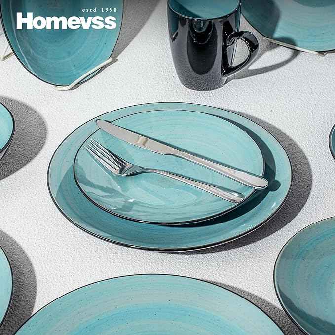 Stoneware Sonoma Dinnerware Set, Black + Speckled Spin Wash Turquoise
