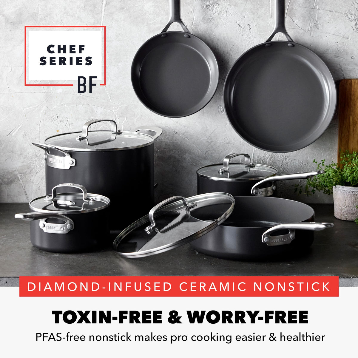 x Bobby Flay Hard Anodized Nonstick 10 Piece Cookware Set (10-Piece Cookware Set / Black)