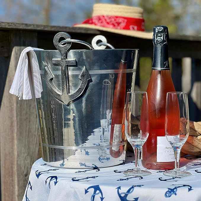 WHW Whole House Worlds Anchors Ice Bucket, Luxury Wine Cooler with Handles and Loops, Aluminum, 12.25 Inches