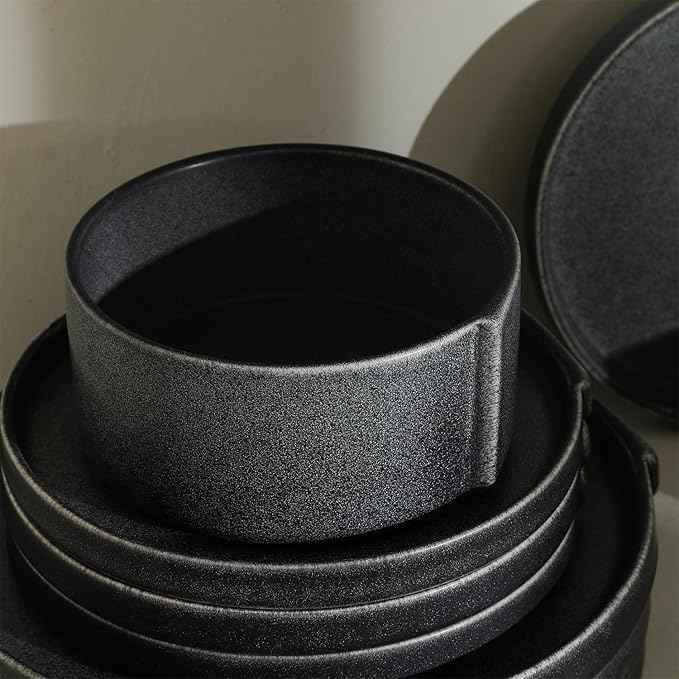 Stone Lain Bao Charcoal 24-Piece Stoneware Dinnerware Set – Service for 8, Round Dinner, Salad & Cereal Plates – Modern Textured Tableware for Everyday Dining & Entertaining