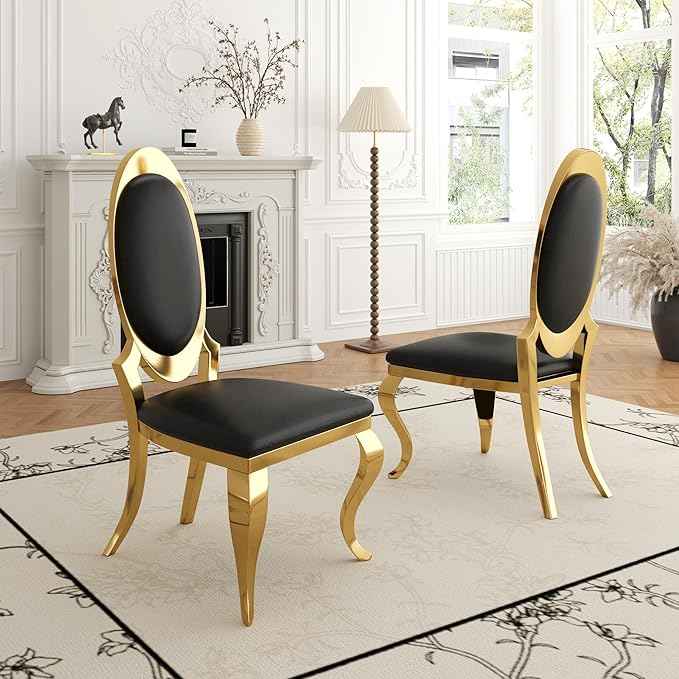 Modern Dining Chairs Set of 4, Luxury Faux Leather Upholstered Armless Dining Room Chair with Mirrored Stainless Steel Gold Legs, Mid Century Accent for Wedding Party Banquet Reception, White