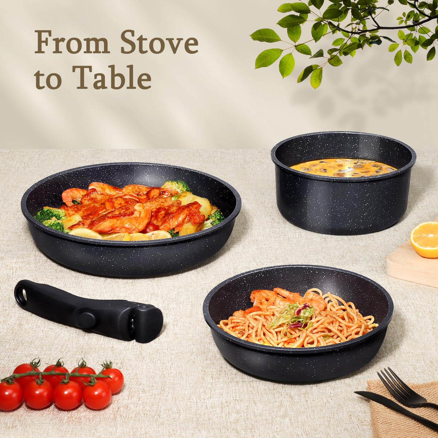 Pots and Pans Set Non Stick (Dark Gray / 21PCS-Big Size)