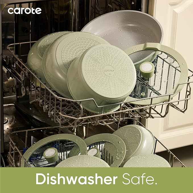 CAROTE 27pcs Ceramic Cookware Set Nonstick, Pots and Pans Set Non Stick, Non Toxic Cookware Detachable Handles, Dishwasher/Oven Safe, RV/Camping Cookware, Pan and Pot with Kitchen Utensils, Green