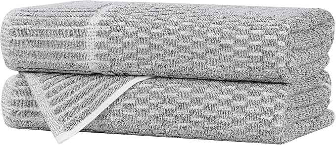 Superior Juno Viscose Cotton Blend Medium Weight Towels, for Bathroom, Shower, Spa, Plush, Quick Dry, Ultra-Soft Towels, Bath Essentials, Border Detail, Bath Towels, Set of 2, Charcoal