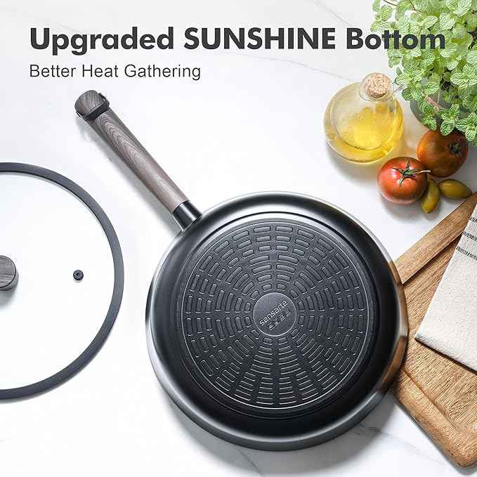 SENSARTE Nonstick Cookware Set Pots and Pans Set Kitchen Non-stick Cooking Set, Dishwasher & Oven Safe, Induction Compatible, Free of Intentionally Added PFOA/PFOS, 15pcs, Black
