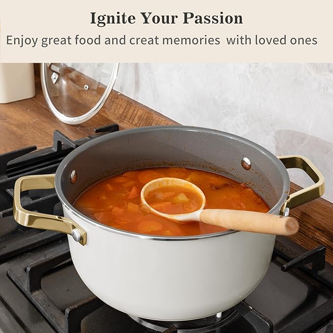 10-Piece Ceramic Nonstick Cookware Set with Lids - PFAS/PTFE/PFOA-Free, Interior & Exterior Ceramic Coating -Easy to Clean- Kitchen Storage-All Stovetop Compatible & Oven-Safe up to 480°F