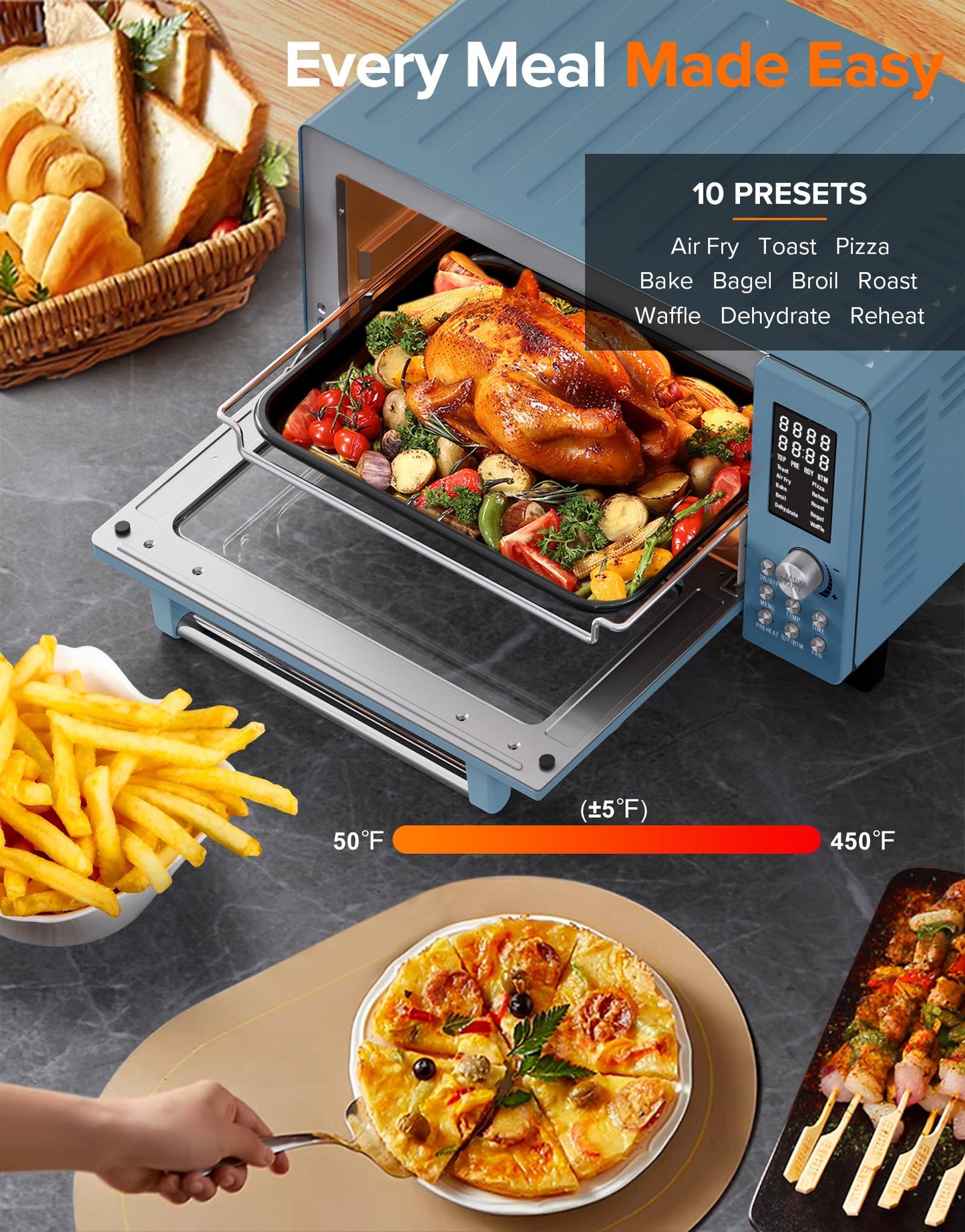Bravo Pro Smart Air Fryer Toaster Oven Countertop Combo (Cozy Blue)