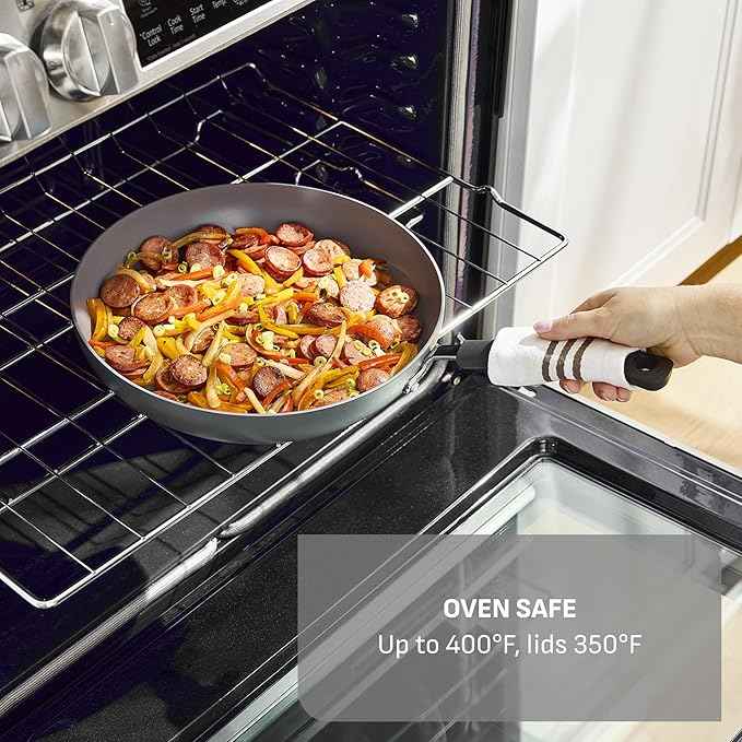 T-Fal Ultimate Hard Anodized Nonstick 10 Piece Cookware Set, Oven Safe Up to 400°F, Dishwasher Safe, Pots and Pans Set, Includes Frying Pans, Saucepan, Stockpot, Cooking Utensils, Grey