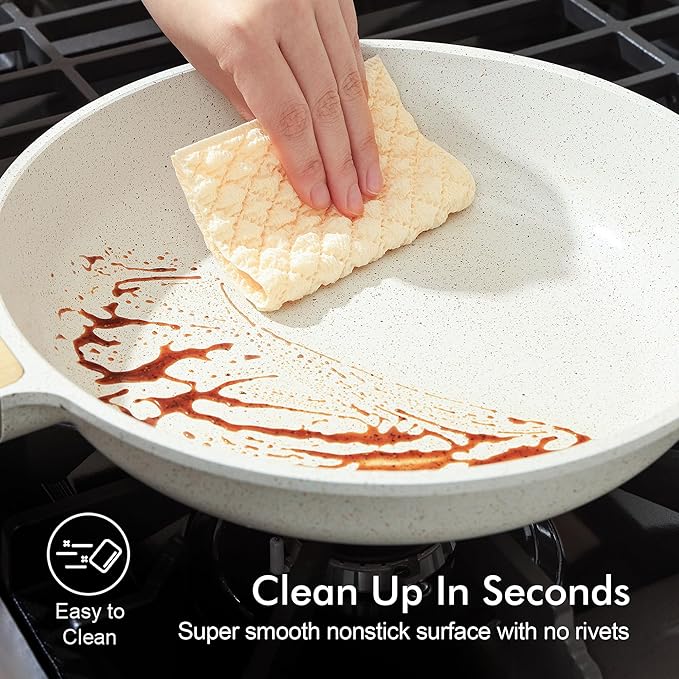 SENSARTE Nonstick Ceramic Frying Pan Skillet, 8-Inch Omelet Pan, Healthy Non Toxic Chef Pan, Induction Compatible Egg Pan with Heat Resistant Handle, PFAS-Free, White (Pack of 2)