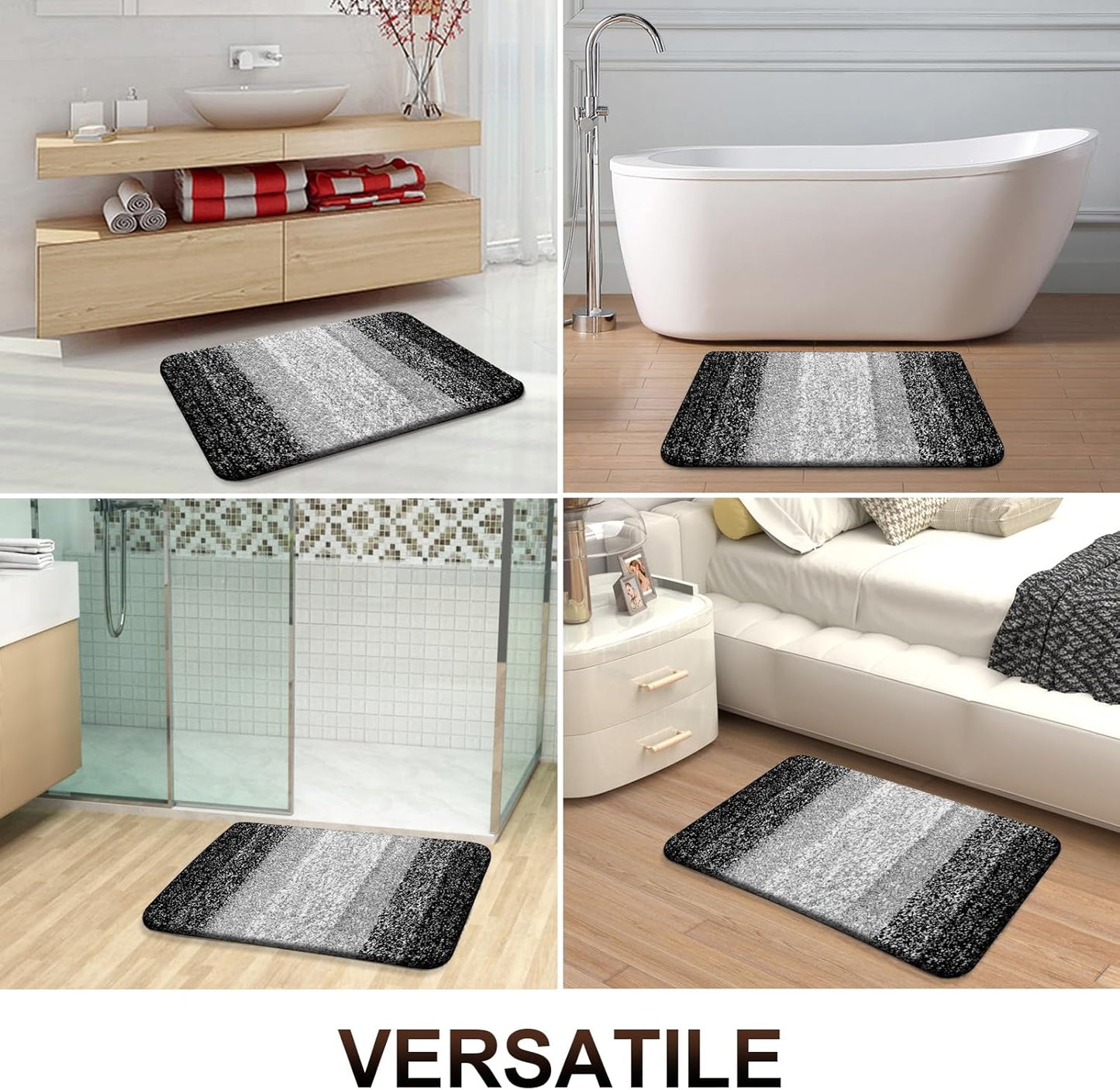 OLANLY Bathroom Runner Rugs 70x24, Extra Soft Absorbent Microfiber Bath Rugs, Rubber Backing, Quick Dry, Machine Washable Bath Mats for Bathroom Floor, Tub and Shower, Home Decor Accessories, Black