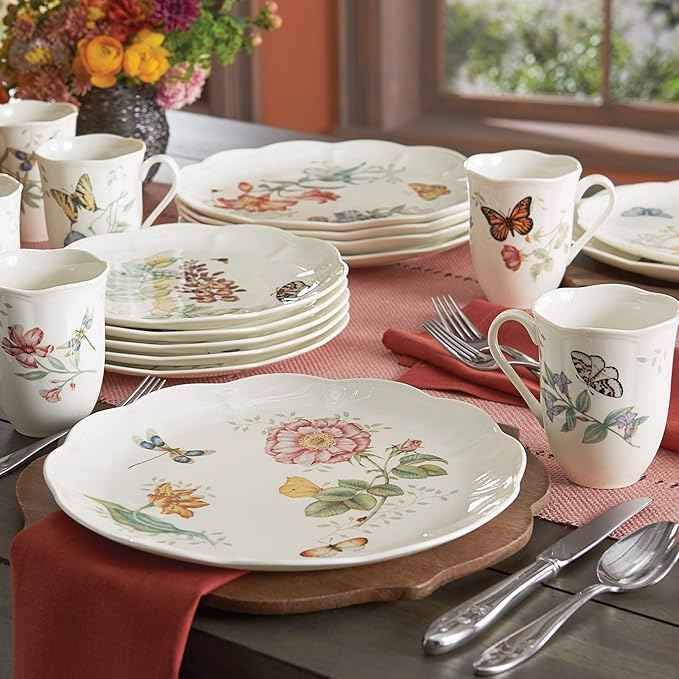Lenox Dinnerware Set, Butterfly Meadow 18-Piece Set, Service For 6, White Porcelain, Butterfly And Flower Designs, Plates And Bowls Sets, Dishwasher Safe, Home & Kitchen (18 Pieces, Assorted)