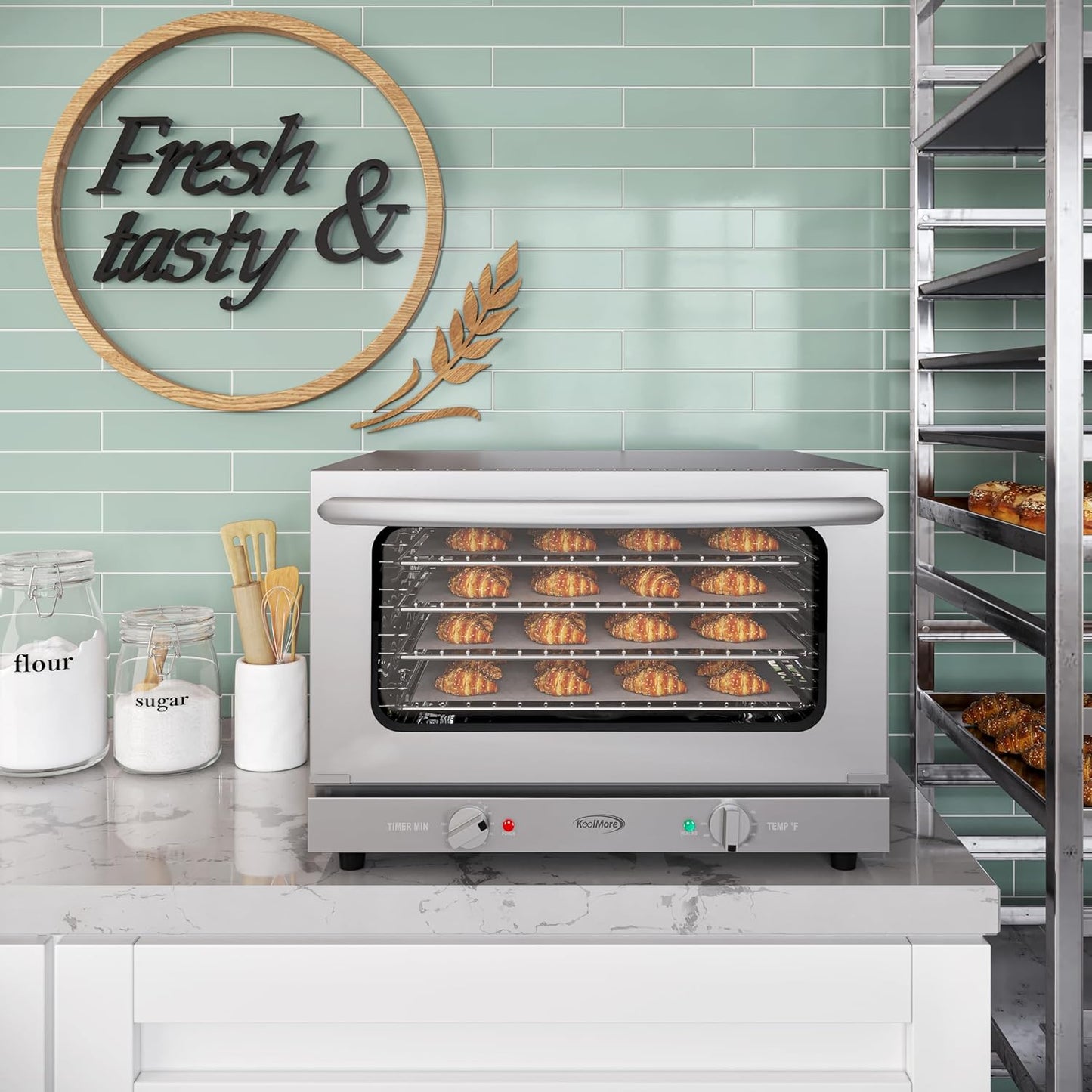 KoolMore 23 in. Commercial Countertop Convection Oven for Half-Size Pans with 4 Racks 1600W of Power in Stainless-Steel, ETL Listed for Safety and Sanitation (KM-CTCO-15)