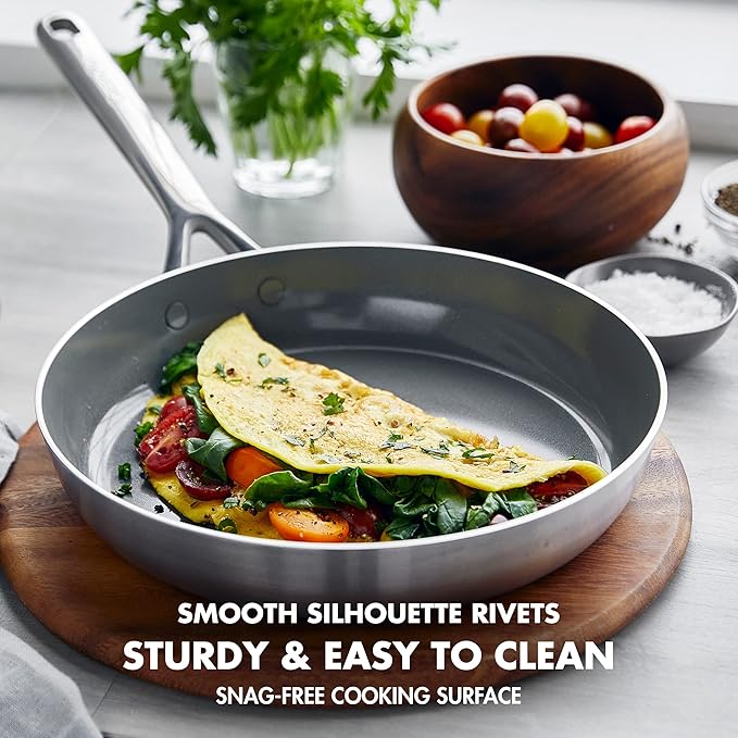 GreenPan GP5 Vista 5-Ply Stainless Steel 12 Piece Cookware Pots & Pans Set, Healthy Ceramic Nonstick PFAS-Free, Induction, Frying Pans, Sauté, Saucepans, Stock Pot, Glass Lids, Dishwasher & Oven Safe