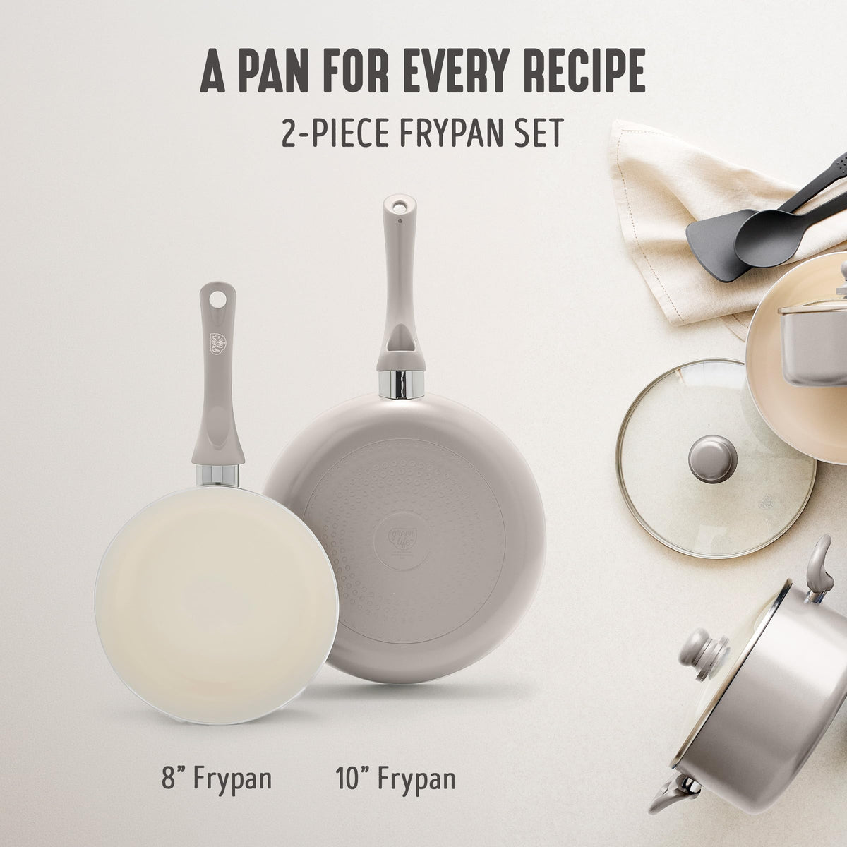 2 Piece 8" & 10" (8" and 10" Frying Pan Skillet Set / Light Gray)