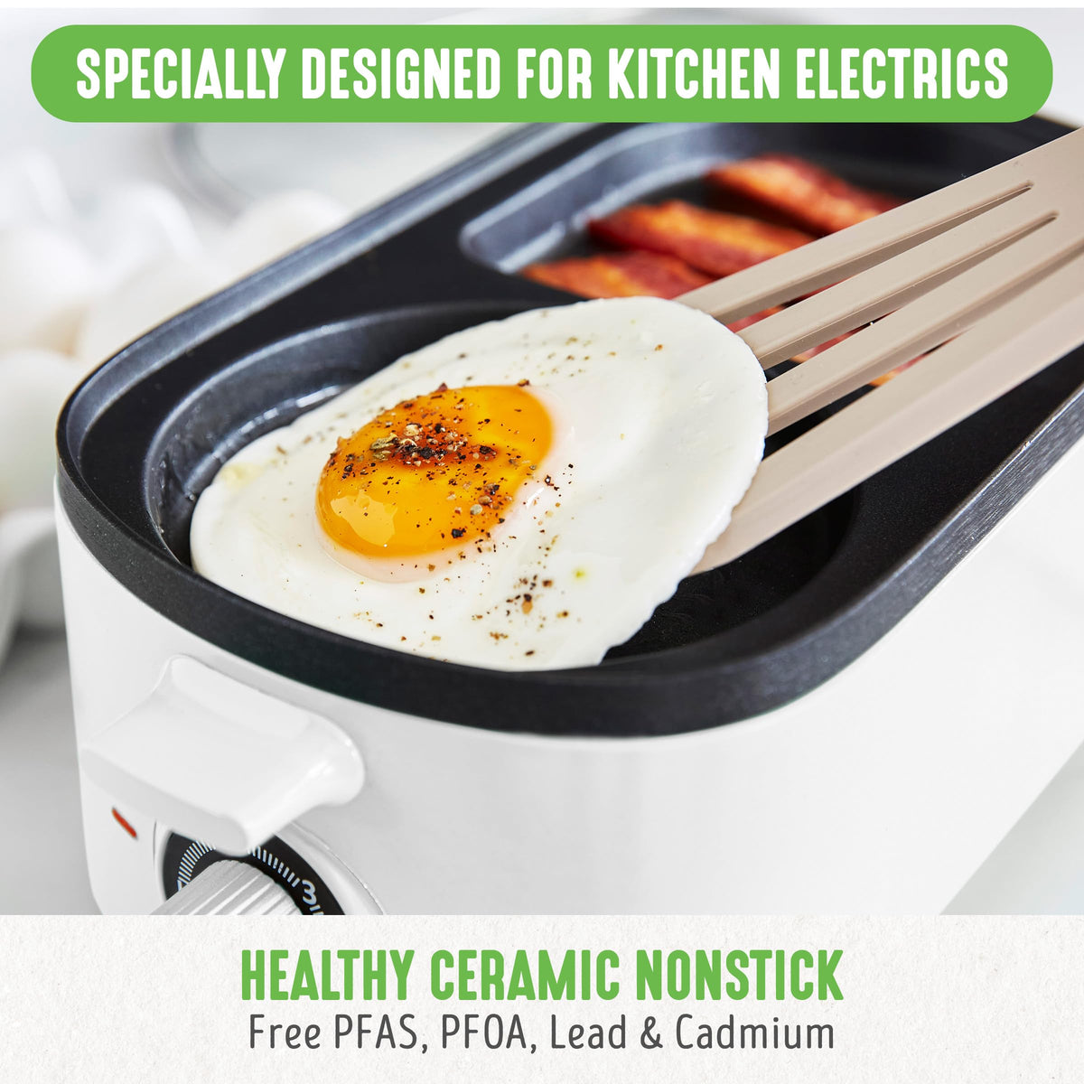 3-in-1 Breakfast Maker Station, Healthy Ceramic Nonstick Dual Griddles for Eggs Meat Sausage Bacon Pancakes and Breakfast Sandwiches, 2 Slice Toast Drawer, Easy-to-use Timer, White (White / 11" Breakfast Maker / Breakfast Maker)