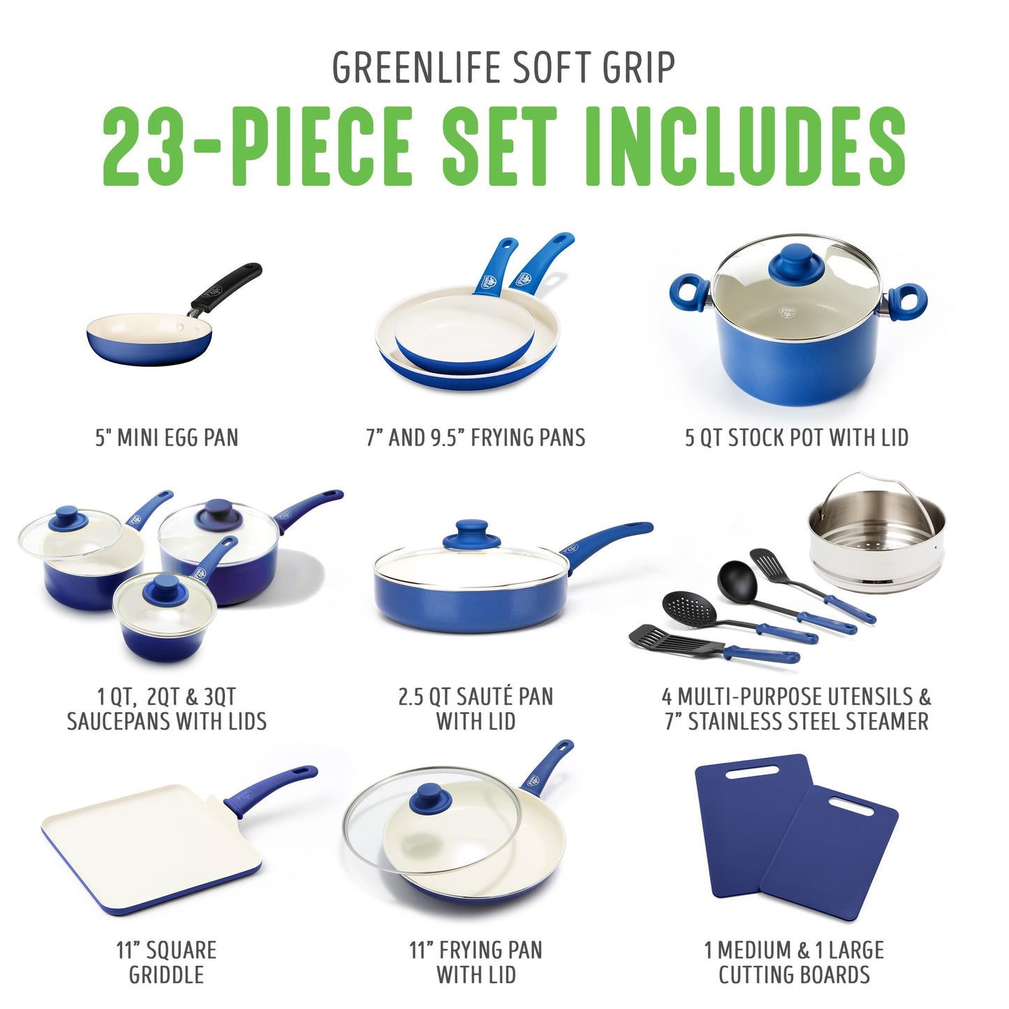Soft Grip 23 Piece Kitchen Cookware Pots and Frying Saucepans Set (23 Piece Cookware Set / Blue)