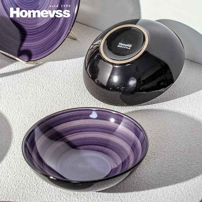 Stoneware Sonoma 56pc Dinnerware Set, Black + Speckled Spin Wash Purple