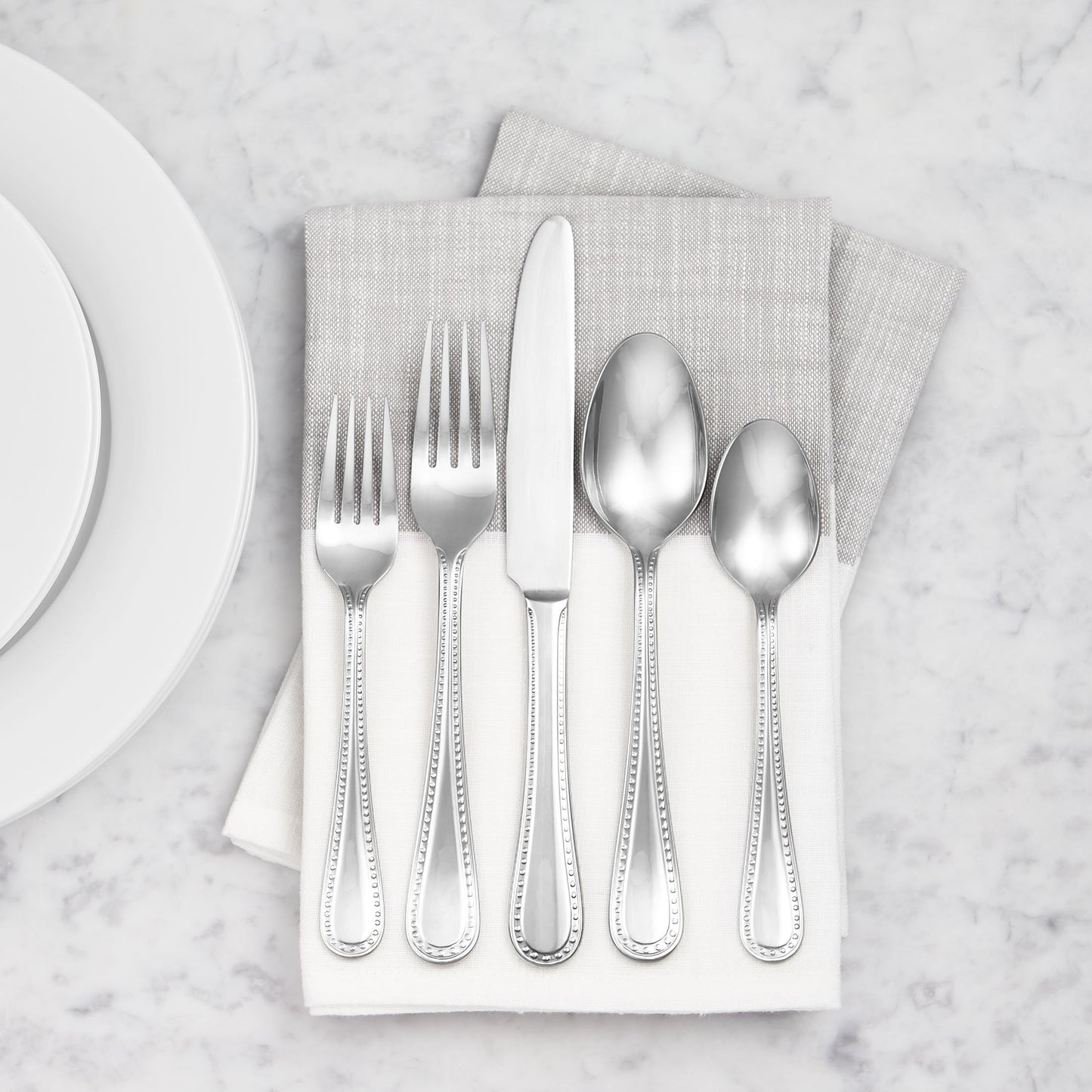 Stainless Steel Dishwasher Safe Dinner Spoons with Pearled Edge (Dinner Spoons 7.7 Inches)