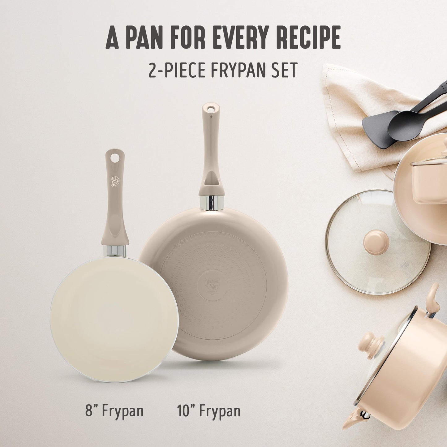 2 Piece 8" & 10" (8" and 10" Frying Pan Skillet Set / Beige Taupe)