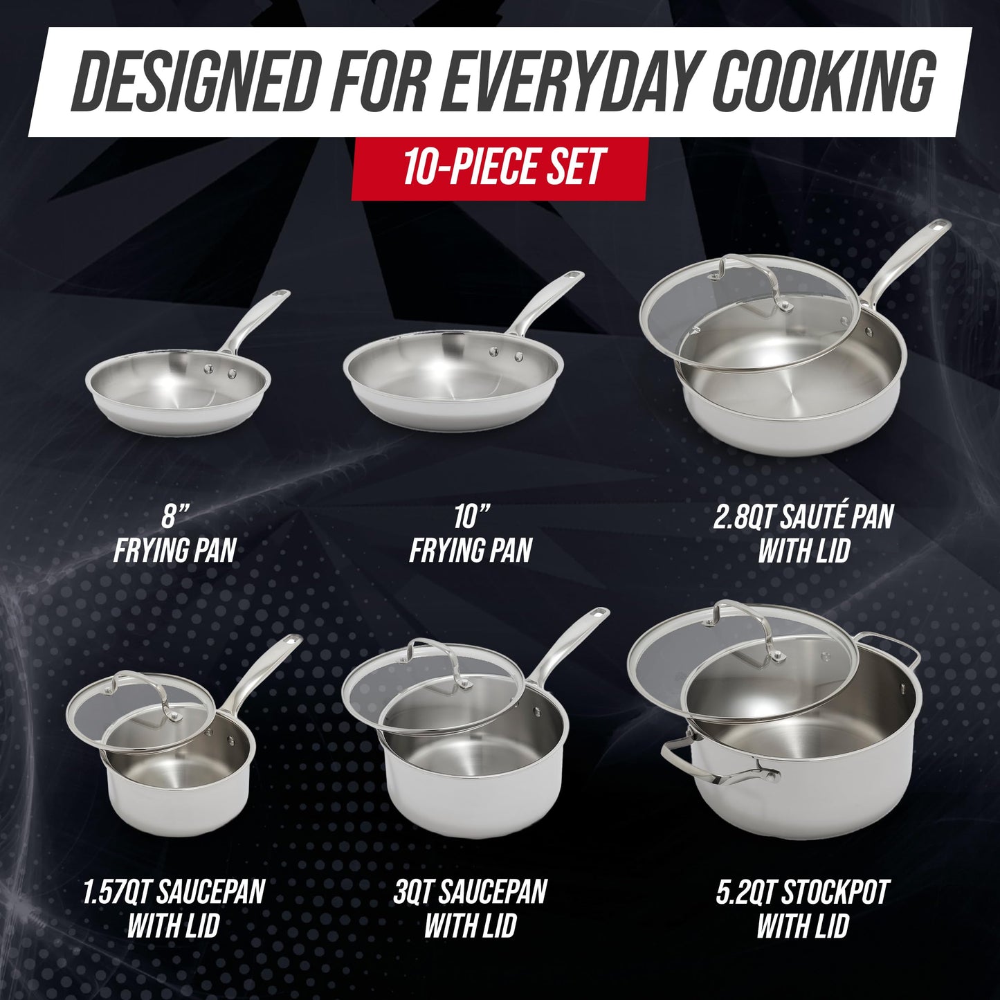 Pro Steel 10 Piece Tri (10 Piece Cookware Set)