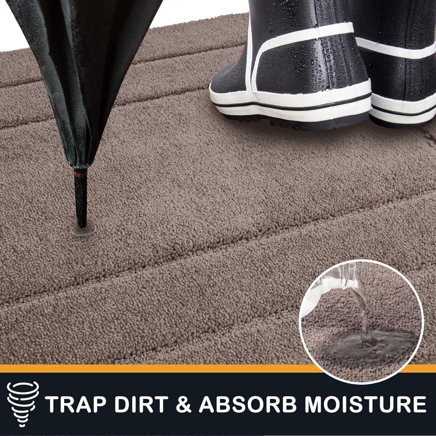 PURRUGS Dirt Trapping Door Mat 24" x 59", Non-Slip/Skid Machine Washable Entryway Rug, Dog Doormat, Super Absorbent Welcome Mat for Muddy Wet Shoes and Paws, Grayish Brown