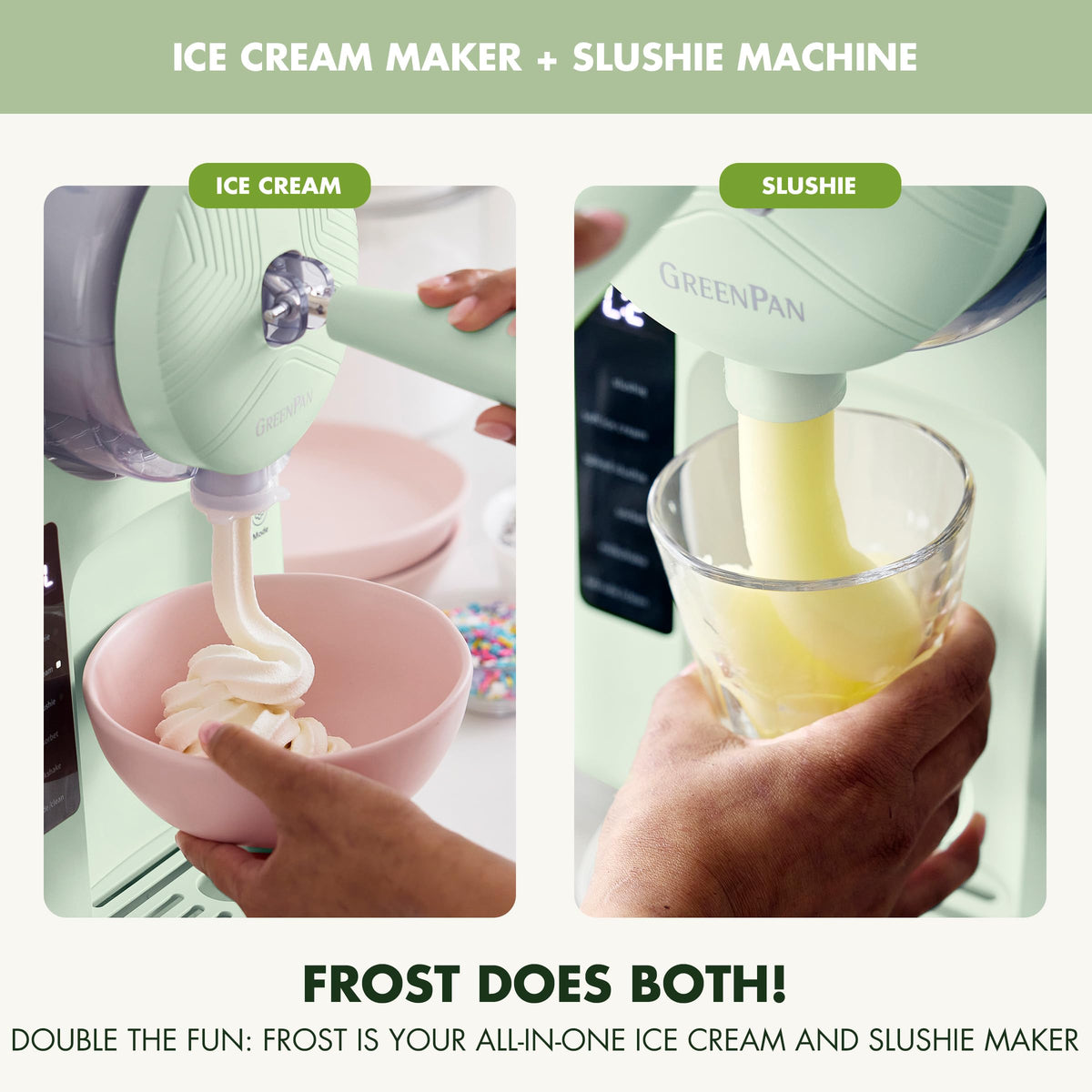 Frost Ice Cream Maker & Slushie Machine (4 Pint Ice Cream & Frozen Drink Maker / Pistachio Green)