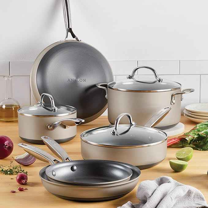 Anolon Achieve Hard Anodized Nonstick Cookware Pots and Pans Set, 9 Piece - Silver