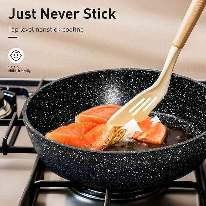 30 Piece Pots and Pans Set Non Stick, Granite Induction Cookware Sets, Nonstick Kitchen Cookware Sets, Non Toxic Cookware Set with Frying Pans and Saucepan, Kitchen Pots and Pans Set, Black