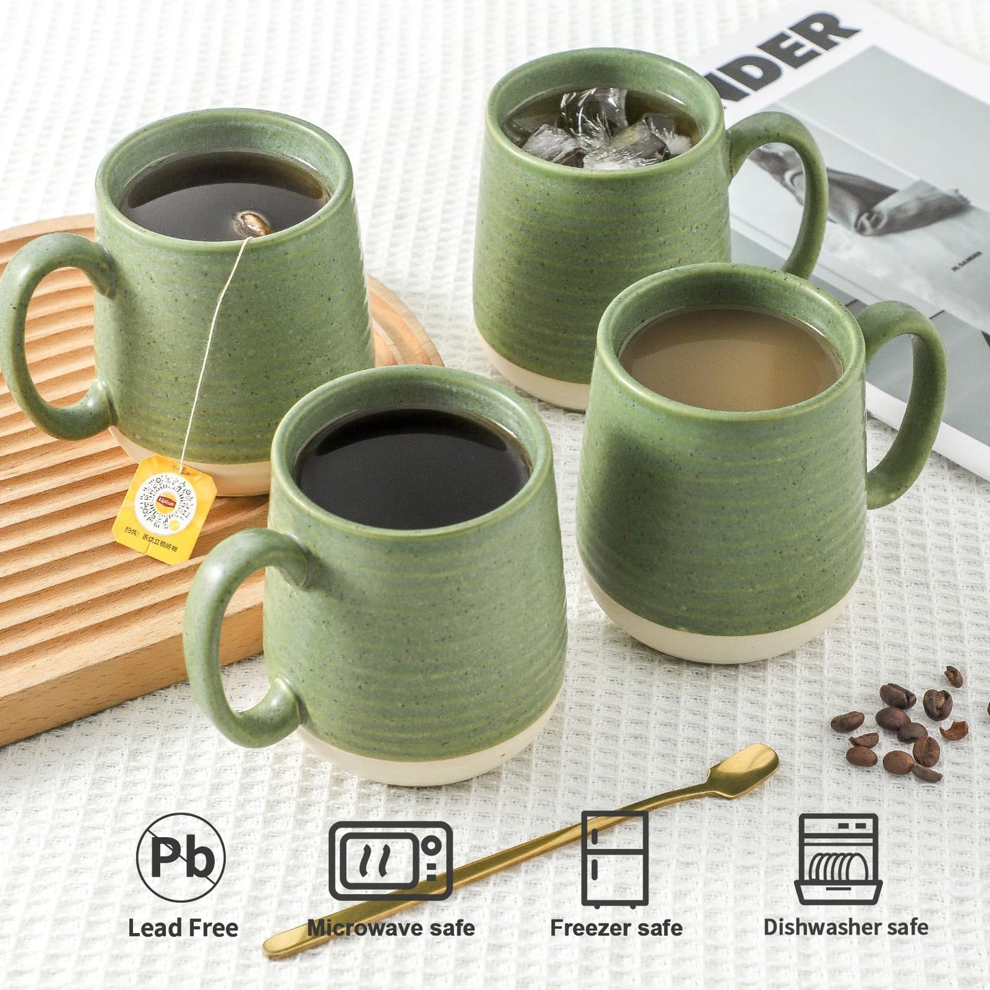 Porcelain Coffee Mugs Set of 4 (Green / Set of 4)