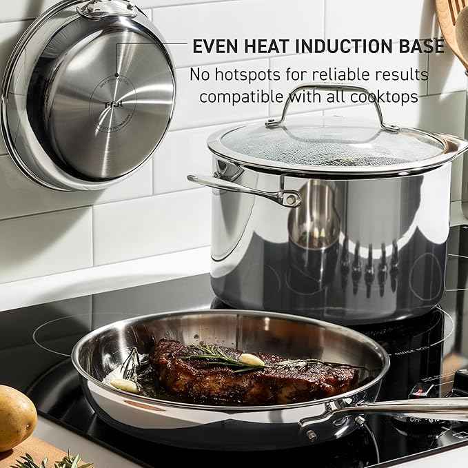 T-Fal Pro Tri-Ply Stainless Steel Large Dutch Oven Pot with Lid, 6 Quart Induction Pot, Oven Safe 500F, Lid 350F, Fast & Even Heat, Professional Quality & Durability, Silver