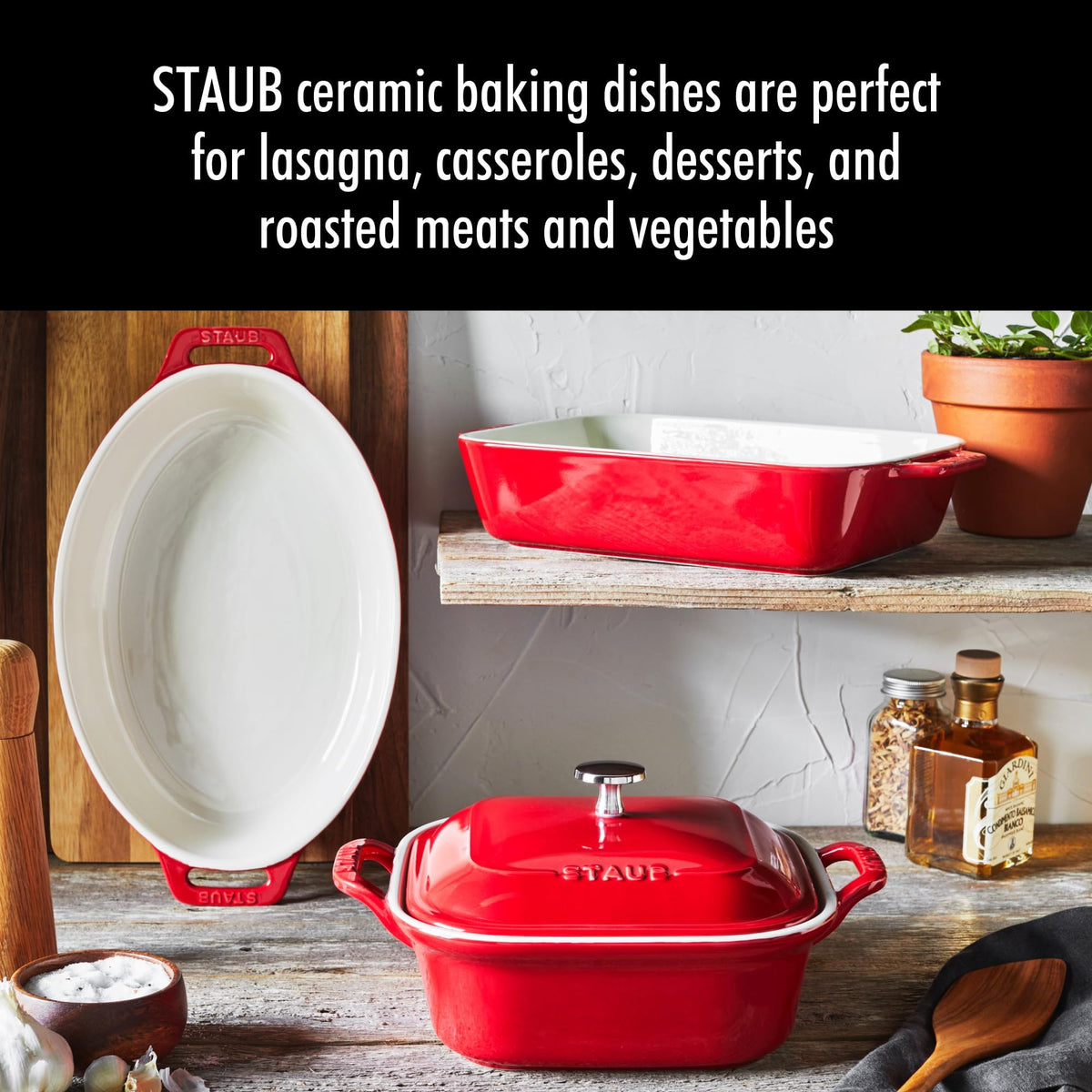 Ceramic 4 pc Baking Pans Set (4-pc / Baking Dish Set / Cherry)