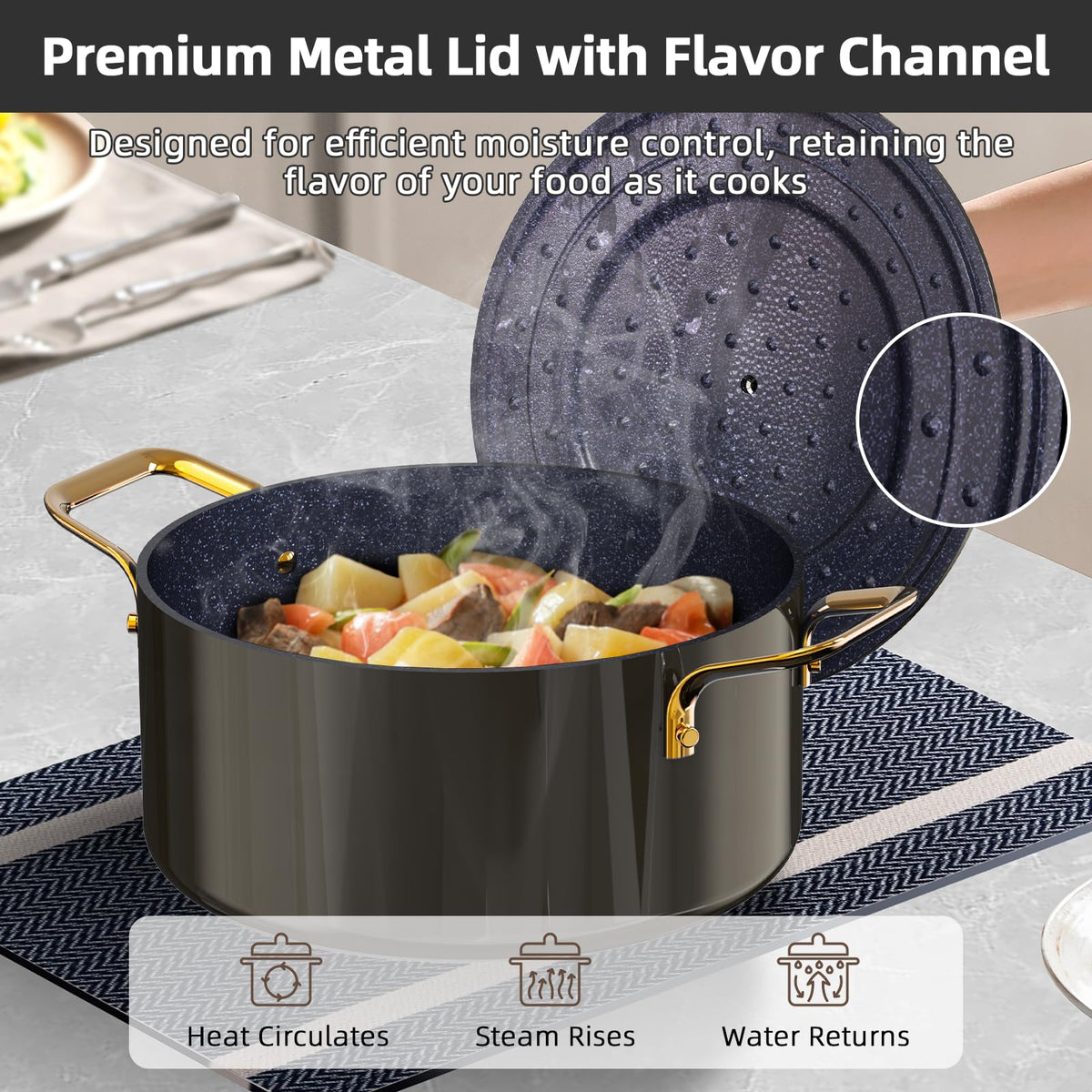 Lux LE 13Pc Ceramic Cookware Set with Elegant Gold Handle (Black Coffee LE)
