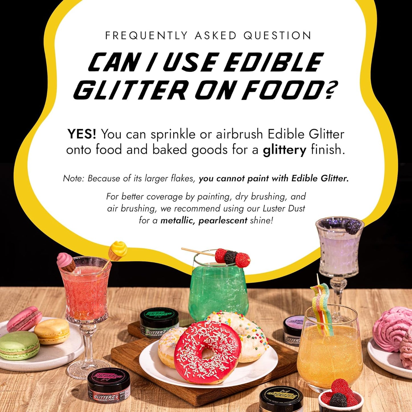 MONÉGASQUE Canary Yellow Edible Glitter for Drinks 10g – Yellow Edible Glitter for Cakes & Cocktails – Halloween Cocktail Drink Shimmer Flakes - Food Decorating & Cake Decorations Spray Dust