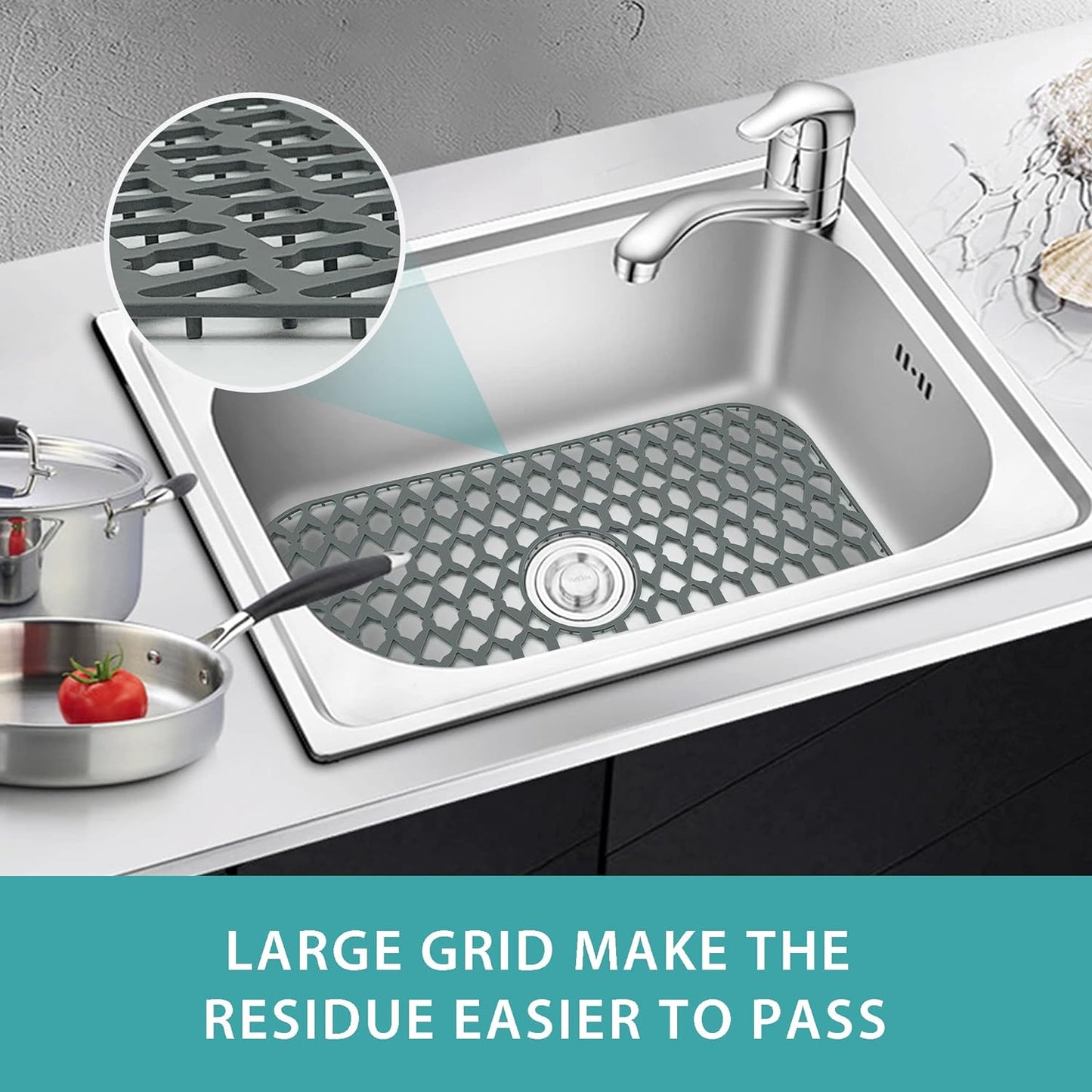 Silicone Sink Protectors - 13x11 & 16x12 & 19x14 & 22x13 & 24x13 & 26x14 & 28x14 & 30x16, Large Grid Mats for Farmhouse Sink (24'x13', Center Drain)