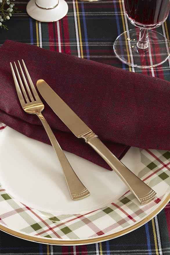 Lenox 894963 Holiday Plaid 12-Piece Dinnerware Set, Red & Green, Christmas, Hosting