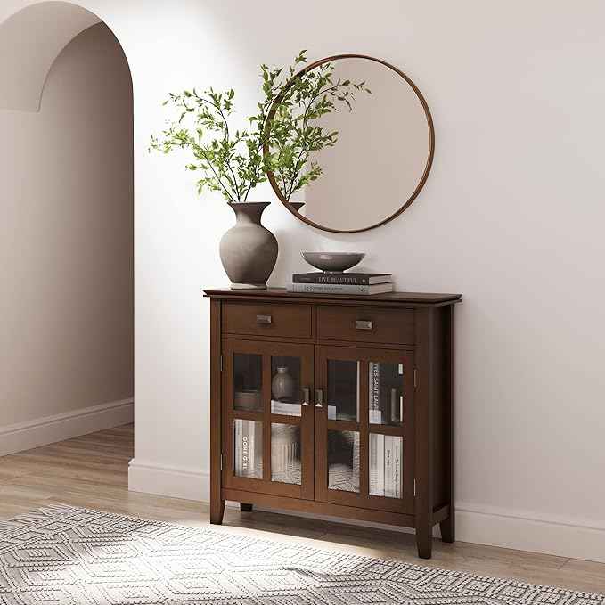 SIMPLIHOME Artisan SOLID WOOD 36 Inch Wide Contemporary Entryway Storage Cabinet in Russet Brown, For the Living Room, Entryway and Family Room