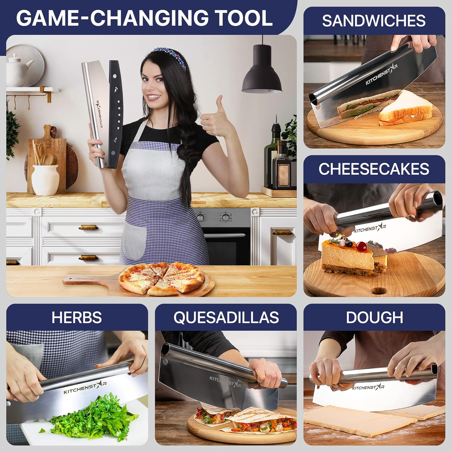 KitchenStar 14-Inch Pizza Cutter Rocker Blade - Sharp Stainless Steel Slicer Knife, Protective Cover, Dishwasher Safe, Large - Professional Pizza Oven Accessories - HomeSpice