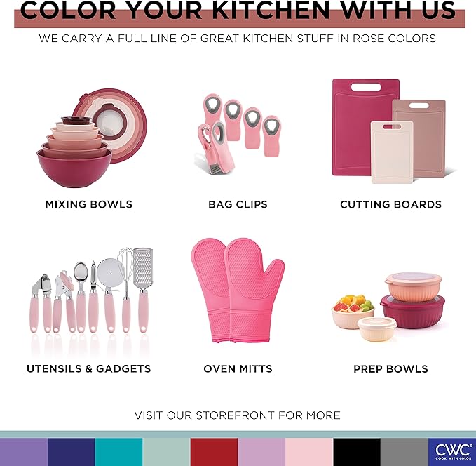 COOK WITH COLOR Kitchen Gadget Set Copper Plated Stainless Steel Utensils with Soft Touch Handles, Copper Pink, 7 Pieces