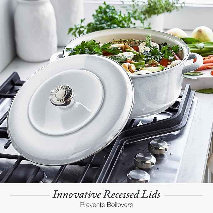 Merten & Storck 3.7QT & 5.5QT Dutch Ovens with Lids, 4 Piece Cookware Set, European Crafted Enameled Iron Stockpot, Induction & All Cooktops, Braising, Stews, Roasting, Slow Cooking, Sourdough, Gray
