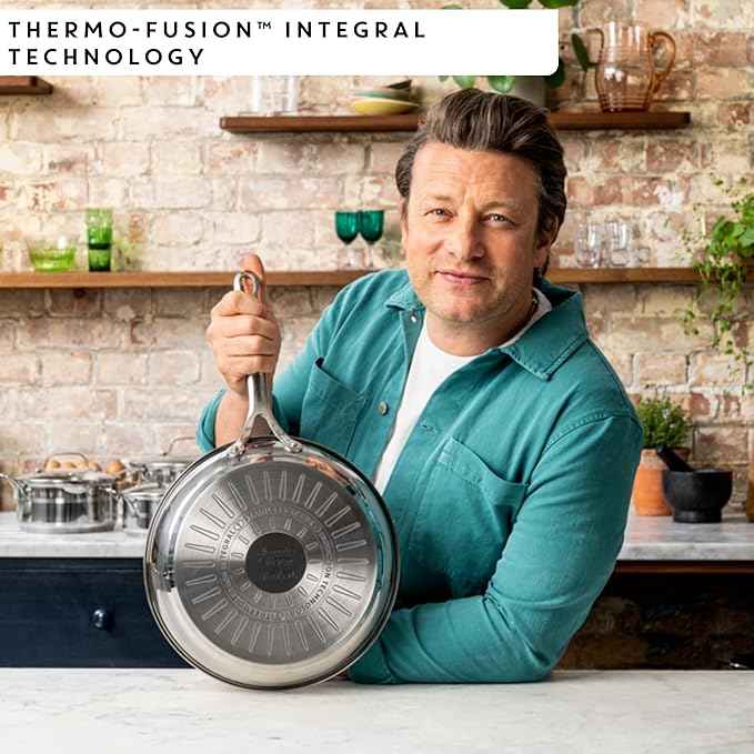 T-Fal x Jamie Oliver Stainless Steel Fry Pan 9.5-Inch, Induction Compatible, Oven Safe up to 500°F, Chef's Stainless Steel Skillet, Frying Pan, Silver