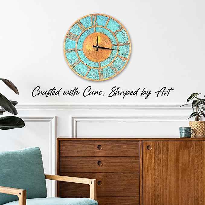 Handmade Copper Wall Clock Artisan Touch in Every Piece - Timeless Patina Wall Decor Copper Clock for Living Room, Office, Kitchen & Bedroom (20 Inch)