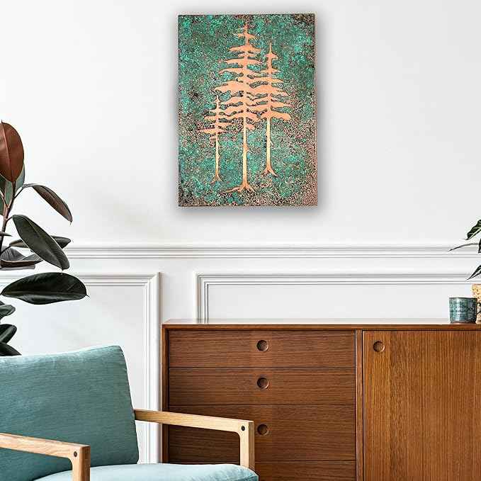 nooc art Handmade Copper Wall Art for Home, Living Room, Bedroom, Kitchen and Office Decor, Rustic Decorative Mural Art for Farmhouse Decor (Patina of Pine Tree, 13.7 x 19.7, Unframed)